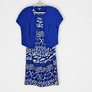 Maya Brooke Blue and White Dress & Jacket Set Size 16W Church Wedding Guest